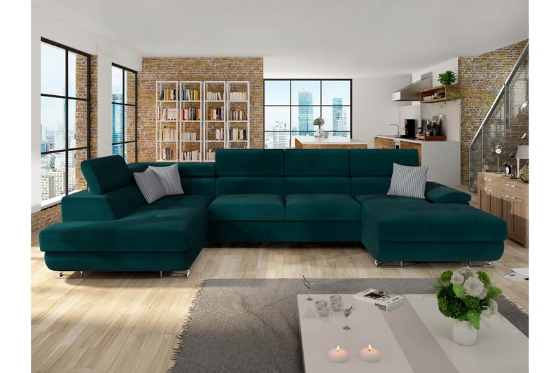 Reginia Soffa med Divan och Schäslong 4-sits - Grön - Products - Möbler - Soffa - Divansoffa & schäslongsoffa - 4 sits soffa med divan