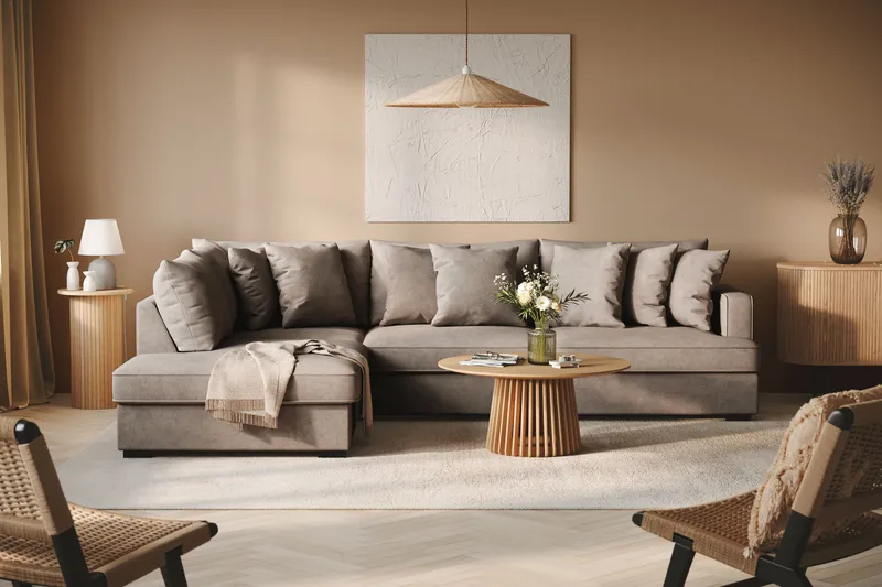 Rossita 4-sits Vänstervänd L-formad Djup Schäslongsoffa i Tyg - Brun - Products - Möbler - Soffa - Divansoffa & schäslongsoffa - 4 sits soffa med divan