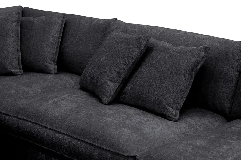 Rossita Lyx 4-sits Extra djup Soffa med Schäslong Vänster - Svart Chenille - Products - Möbler - Soffa - Divansoffa & schäslongsoffa - 4 sits soffa med divan