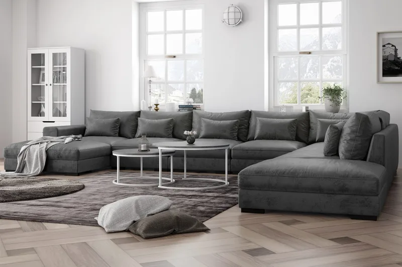 Dubai Stor U-modulsoffa Large med Divan Höger Sammet - Mörkgrå - Products - Möbler - Soffa - Modulsoffa - Komplett modulsoffa