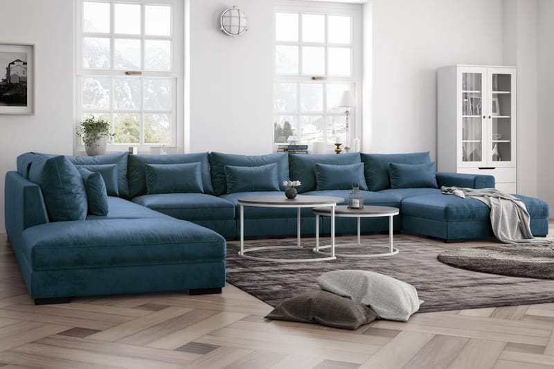 Dubai U-modulsoffa med Divan Höger Sammet Extra Djup - Blå - Products - Möbler - Soffa - Modulsoffa - Komplett modulsoffa