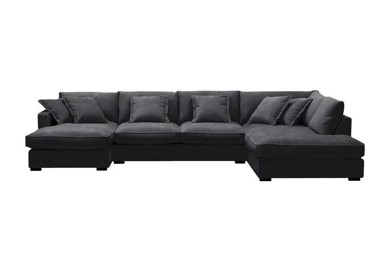 Rossita Lyx 5-sits Vänstervänd U-formad Extra djup Soffa med Divan och Schäslong i Chenille, Svart