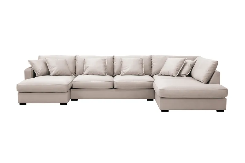 Rossita Lyx 5-sits Vänstervänd U-formad Extra djup Soffa med Divan och Schäslong i Sammet, Beige