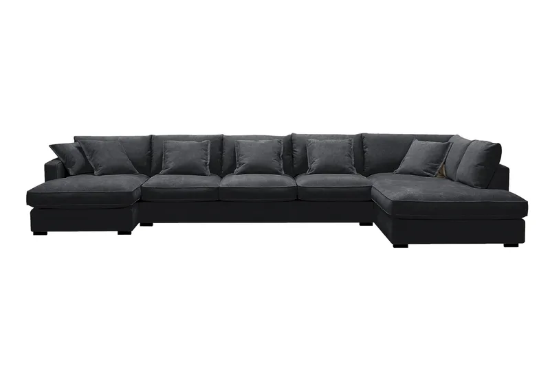 Rossita Lyx 6-sits Vänstervänd U-formad Extra djup Soffa med Divan och Schäslong i Chenille, Svart