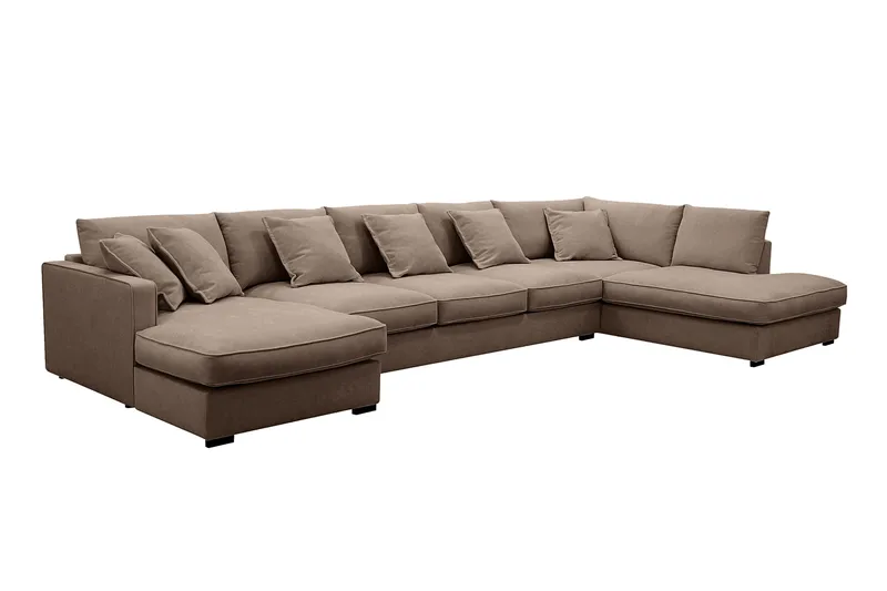 Rossita Lyx 6-sits Vänstervänd U-formad Extra djup Soffa med Divan och Schäslong i Tyg - Mörkbrun - Products - Möbler - Soffa - U-soffa