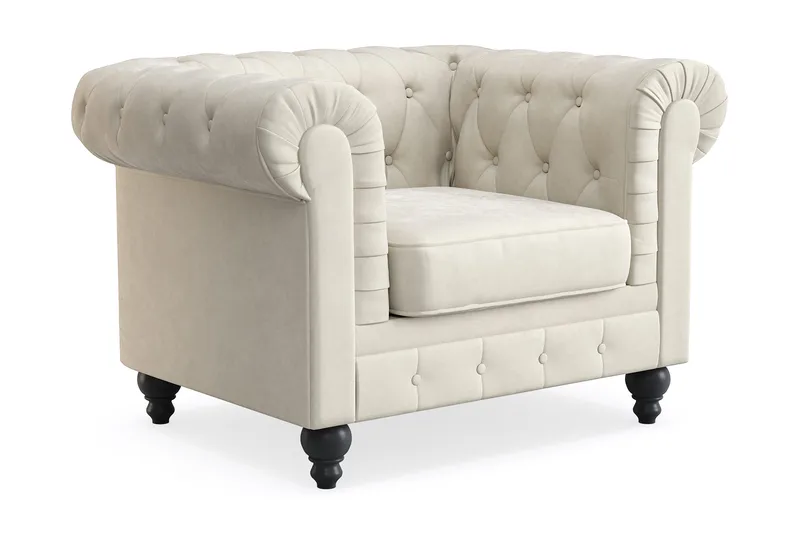 Chesterfield Lyx Stor skön djup sammetsfåtölj - Fåtölj till vardagsrum - Beige Sammet - Products - Möbler - Fåtölj & stolar - Fåtölj - Chesterfield fåtölj
