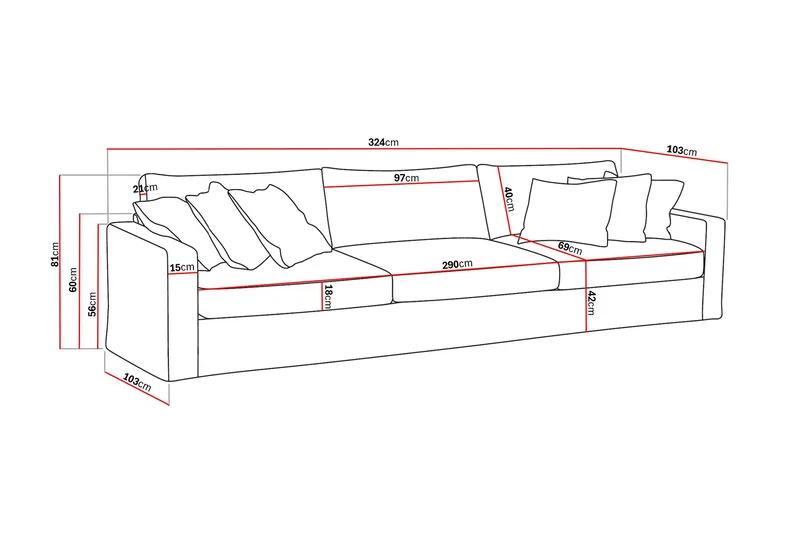 Valencia Extra Djup 5-sits Soffa med avtagbar och tvättbar klädsel - Mörkbrun - Products - Möbler - Soffa
