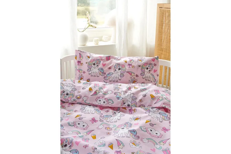 Påslakanset till Spjälsäng 2-Dels Enhörning Rosa - Products - Textil & mattor - Sängkläder - Bäddset & påslakanset - Påslakanset enkelsäng