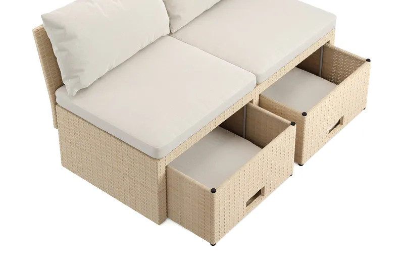 Bahamas Liten Balkongsoffa med dynor och pallar i konstrotting - Beige - Products - Utemöbler & utemiljö - Balkong & altan - Balkongmöbler - Balkongsoffa
