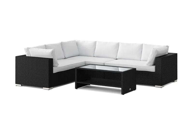 Bahamas L-formad utesoffa höger, 6-sits med bord och hylla - Svart - Products - Utemöbler & utemiljö - Loungemöbler - Loungeset & loungegrupp
