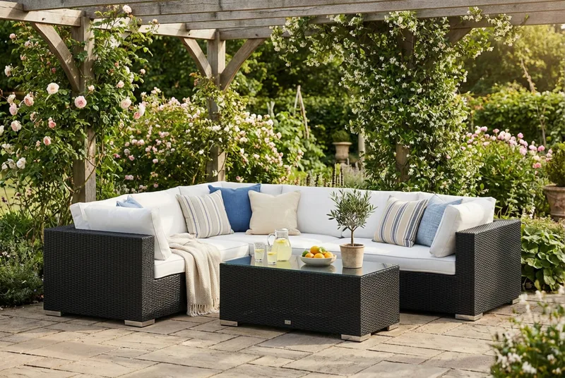 Bahamas L-formad utesoffa höger, 6-sits med bord - Svart - Products - Utemöbler & utemiljö - Loungemöbler - Loungeset & loungegrupp