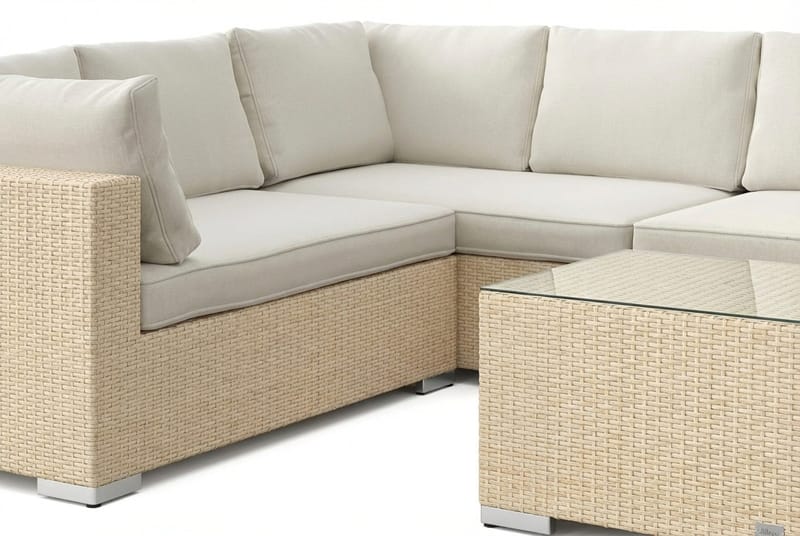 Bahamas L-formad utesoffa höger, 7-sits med bord - Beige - Products - Utemöbler & utemiljö - Loungemöbler - Loungeset & loungegrupp