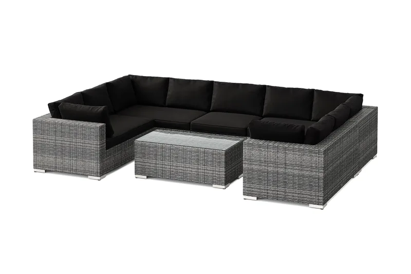 Bahamas U-formad utomhus loungegrupp med stängt avslut, 9-sits med bord - Grå - Products - Utemöbler & utemiljö - Loungemöbler - Loungeset & loungegrupp