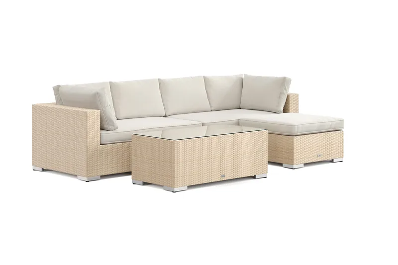 Bahamas utomhus divansoffa 5-sits med vändbar divan och bord, Beige