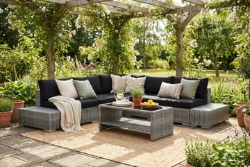 Bahamas utomhus hörnsoffa 5-sits vändbar med öppet avslut och bord med hylla - Grå - Products - Utemöbler & utemiljö - Loungemöbler - Loungeset & loungegrupp