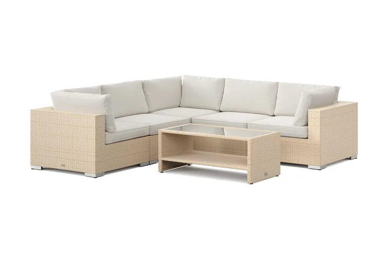 Bahamas utomhus hörnsoffa 5-sits vändbar och bord med hylla, Beige