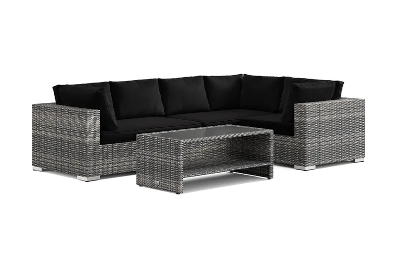 Bahamas utomhus hörnsoffa 5-sits vändbar och bord med hylla, Grå