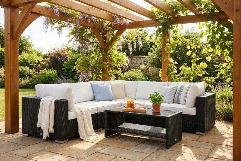 Bahamas utomhus hörnsoffa 5-sits vändbar och bord med hylla - Svart - Products - Utemöbler & utemiljö - Loungemöbler - Loungeset & loungegrupp