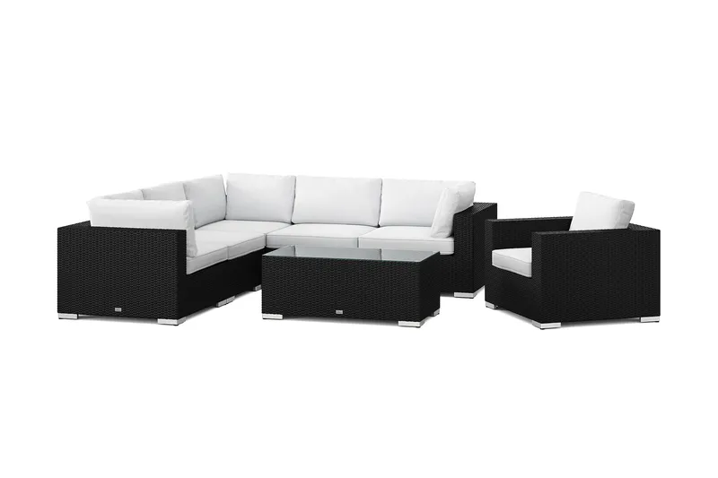 Bahamas utomhus hörnsoffa 6-sits vändbar med fåtölj och bord, Svart