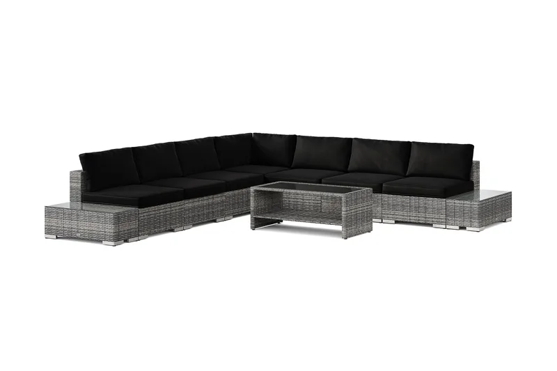 Bahamas utomhus hörnsoffa 7-sits vändbar med öppet avslut och bord med hylla, Grå