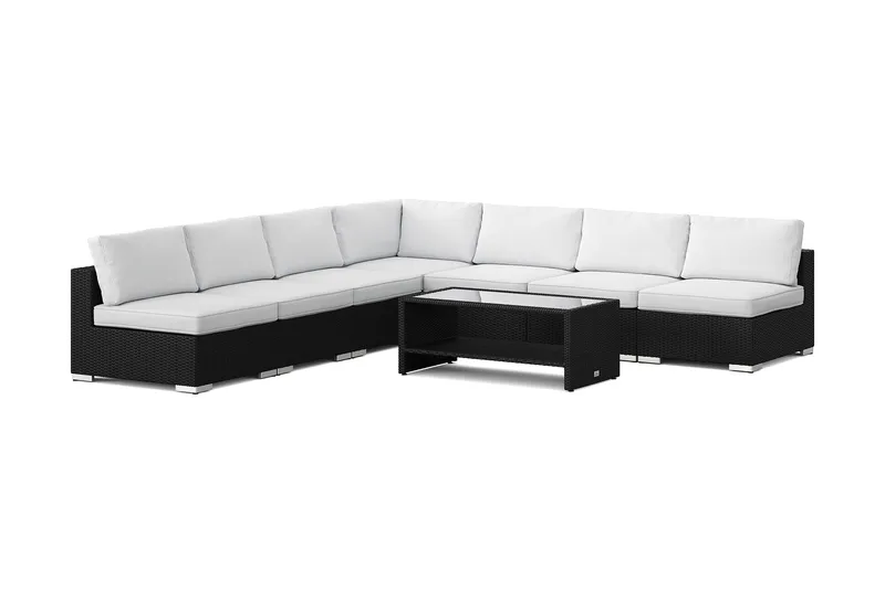 Bahamas utomhus hörnsoffa 7-sits vändbar med öppet avslut och bord med hylla, Svart