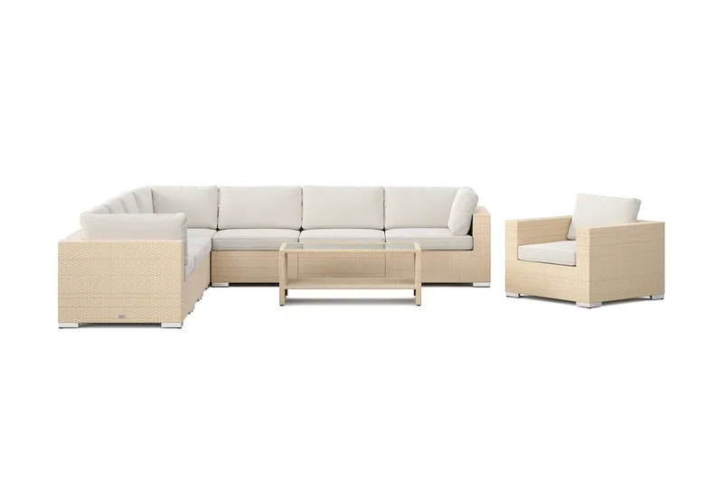 Bahamas utomhus hörnsoffa 8-sits vändbar med fåtölj och bord med hylla - Beige - Products - Utemöbler & utemiljö - Loungemöbler - Loungeset & loungegrupp