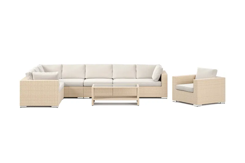 Bahamas utomhus L-soffa höger 8-sits med fåtölj och bord med hylla - Beige - Products - Utemöbler & utemiljö - Loungemöbler - Loungeset & loungegrupp