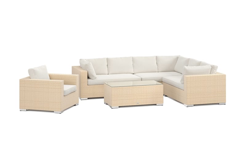 Bahamas utomhus L-soffa vänster 7-sits med fåtölj och bord, Beige