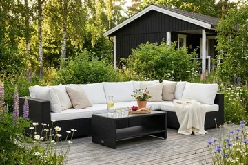 Bahamas utomhus loungegrupp 6-sits med vändbar schäslong och bord med hylla - Svart - Products - Utemöbler & utemiljö - Loungemöbler - Loungeset & loungegrupp