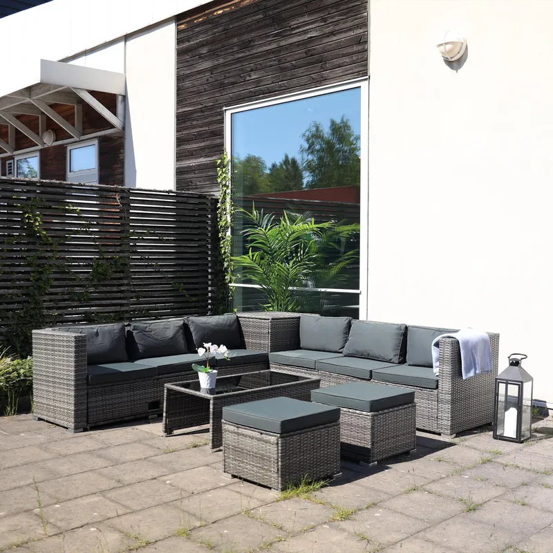 Exklusiv loungegrupp | Inbyggd förvaring | Grå konstrotting | Djursvik - Products - Utemöbler & utemiljö - Loungemöbler - Loungeset & loungegrupp