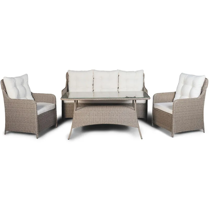 Loungegrupp utemöbler | Beige konstrotting | Rögrund
