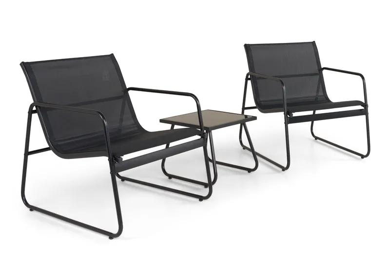 Pelanda Caféset Utomhus - Bord med frostad glasskiva och fåtöljer i stål - Svart - Products - Utem öbler & utemiljö - Loungemöbler - Loungeset & loungegrupp