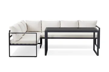 Silvia Loungegrupp i metall utomhus med soffbord med glasskiva och soffa med vita dynor - Svart - Products - Utemöbler & utemiljö - Loungemöbler - Loungeset & loungegrupp