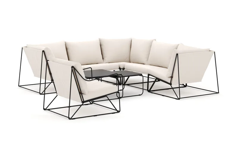 Usteryd utomhus hörnsoffa 6-sits vändbar med fåtölj - Svart/Beige - Products - Utemöbler & utemiljö - Loungemöbler - Loungeset & loungegrupp