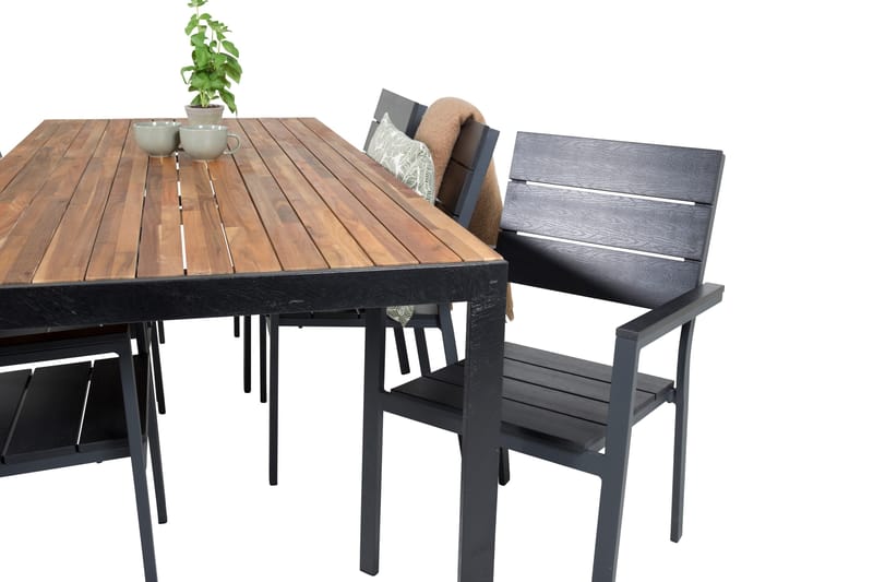 Bois Matgrupp Utomhus 200cm + 6 Levels Stapelbara Matstolar - Svart - Products - Utemöbler & utemiljö - Utegrupp - Matgrupp utomhus
