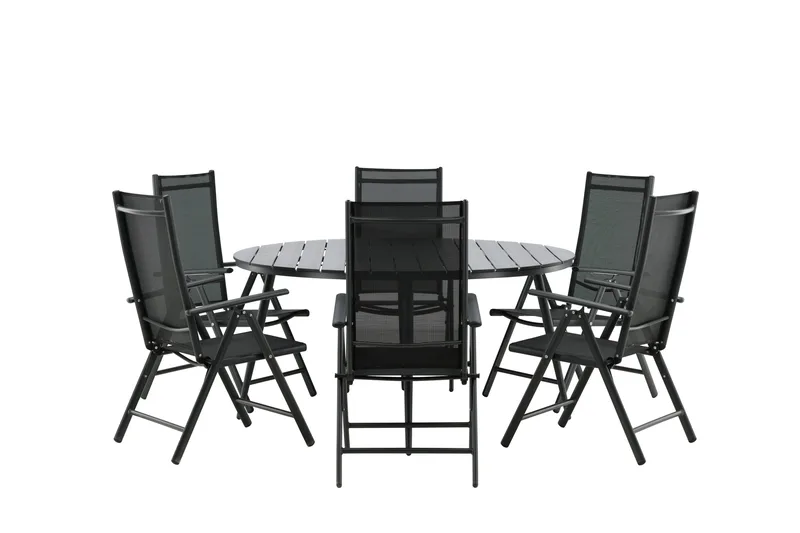Break Matgrupp Utomhus Rund 150 cm + 6 Break Positionsstol - Svart - Products - Utemöbler & utemiljö - Utegrupp - Matgrupp utomhus