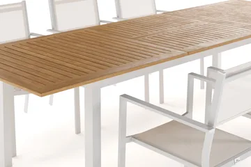 Las Vegas Förlängningsbart Matbord 220-280 cm med 6 Las Vegas Karmstolar - Natur/Vit - Products - Utemöbler & utemiljö - Utegrupp - Matgrupp utomhus
