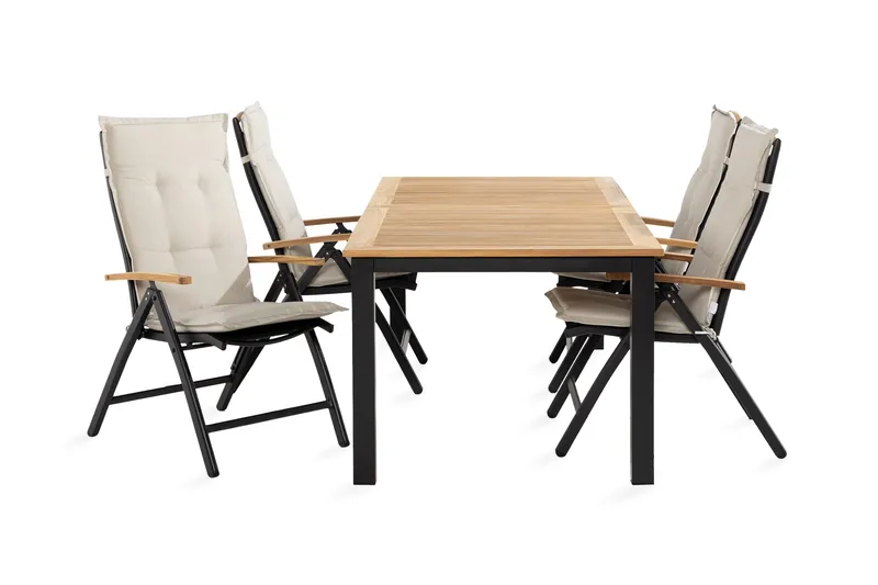 Las Vegas Matgrupp Utomhus 152-210x90 + 4 Stolar m Dyna, Svart/Teak/Vit