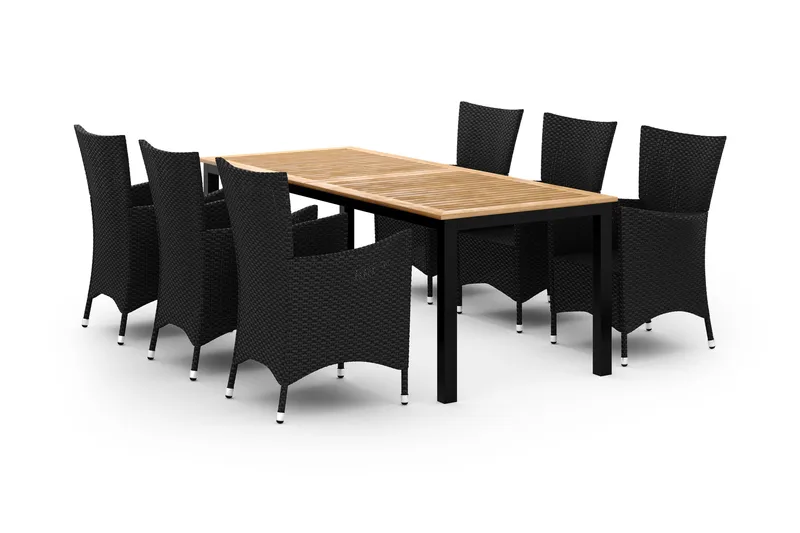 Las Vegas Matgrupp Utomhus 220-280 + 6 Thor Fåtölj - Svart/Teak/Svart - Products - Utemöbler & utemiljö - Utegrupp - Matgrupp utomhus