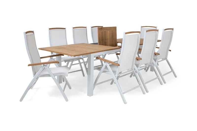 Las Vegas Matgrupp Utomhus 220-280 + 8 Positionsstol Lyx - Vit/Teak/Vit/Teak - Products - Utemöbler & utemiljö - Utegrupp - Matgrupp utomhus
