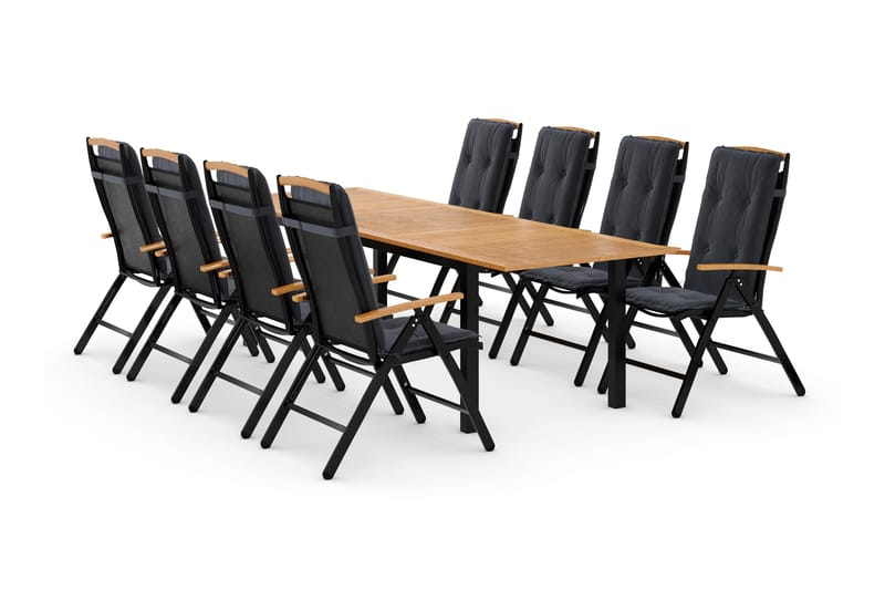 Las Vegas Matgrupp Utomhus 220-280 + 8 Positionsstol Lyx m Dyna - Svart/Teak/Grå - Products - Utemöbler & utemiljö - Utegrupp - Matgrupp utomhus
