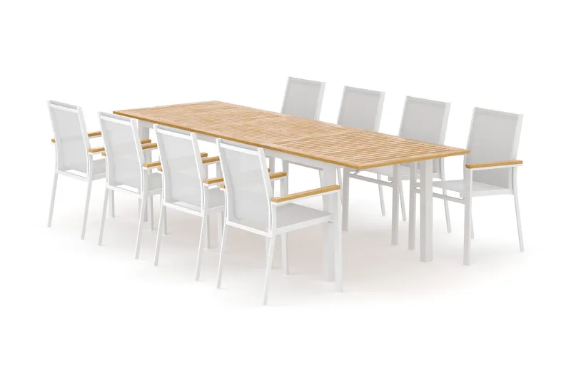 Las Vegas utomhus matgrupp förlängningsbart 220x280x100 cm med 8 Las Vegas stapelstolar - Vit - Products - Utemöbler & utemiljö - Utegrupp - Matgrupp utomhus