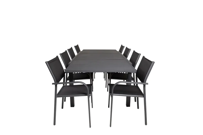 Marbella Matgrupp Utomhus 160-240 cm Rektangulär med 8 Santorini Utestolar, Svart