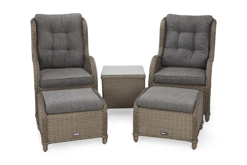 Marcus Caféset med 2 Öronlappsfåtöljer med Fotpall m Dyna - Grå - Products - Utemöbler & utemiljö - Utegrupp - Cafegrupp & cafeset