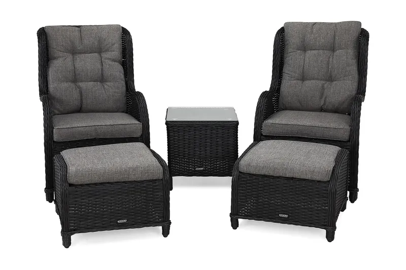 Marcus Caféset med 2 Öronlappsfåtöljer med Fotpall m Dyna - Svart - Products - Utemöbler & utemiljö - Utegrupp - Cafegrupp & cafeset