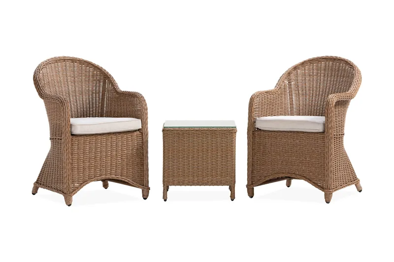 Marcus Caféset med 2 Light Fåtöljer m Dyna, Natur