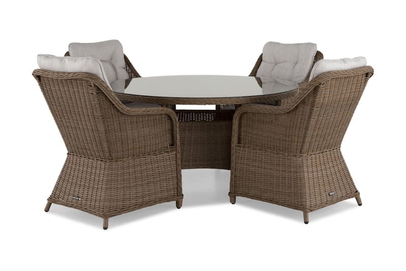 Marcus Matgrupp 140 Rund + 4 Fåtöljer m Dyna, Natur