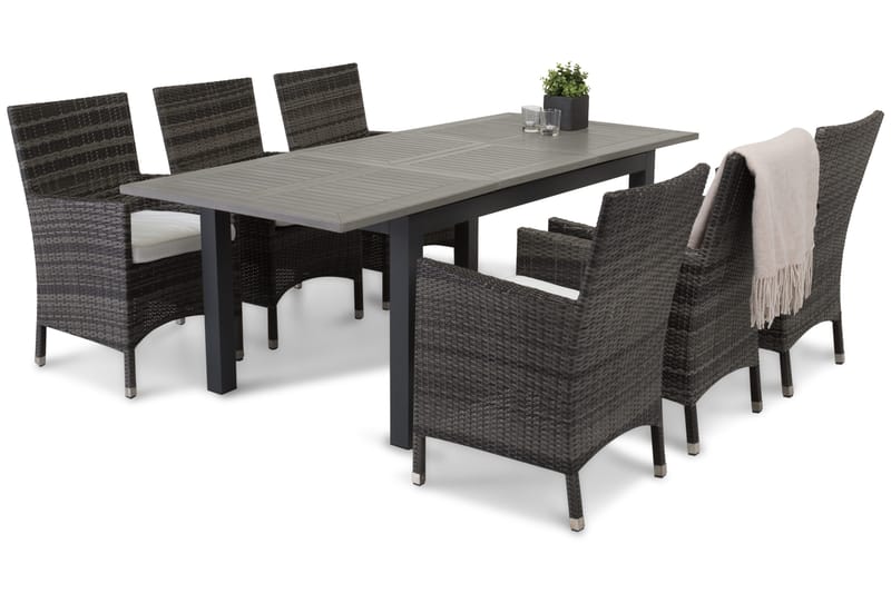 Monaco Matgrupp Utomhus 152-210 + 6 Thor Fåtölj - Svart/Grå - Products - Utemöbler & utemiljö - Utegrupp - Matgrupp utomhus