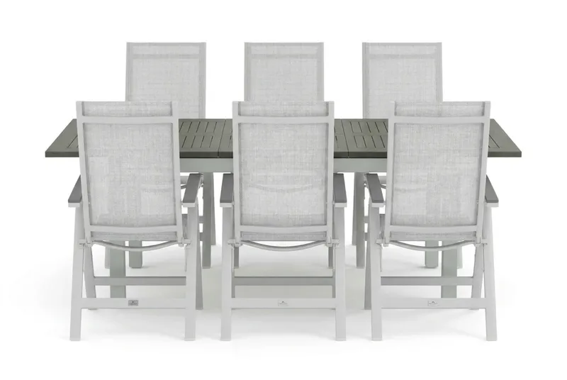 Monaco utomhus matgrupp förlängningsbart 150-250x90 med 6 Monaco Light positionsstolar - Vit/Grå - Products - Utemöbler & utemiljö - Utegrupp - Matgrupp utomhus