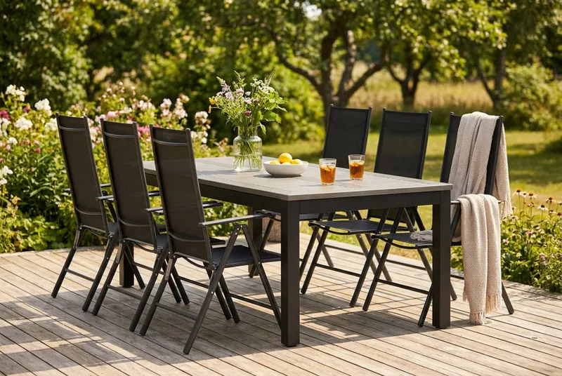 Monaco utomhus matgrupp förlängningsbart 210/310x90 med 6 Maggie positionsstolar - Svart/Grå - Products - Utemöbler & utemiljö - Utegrupp - Matgrupp utomhus